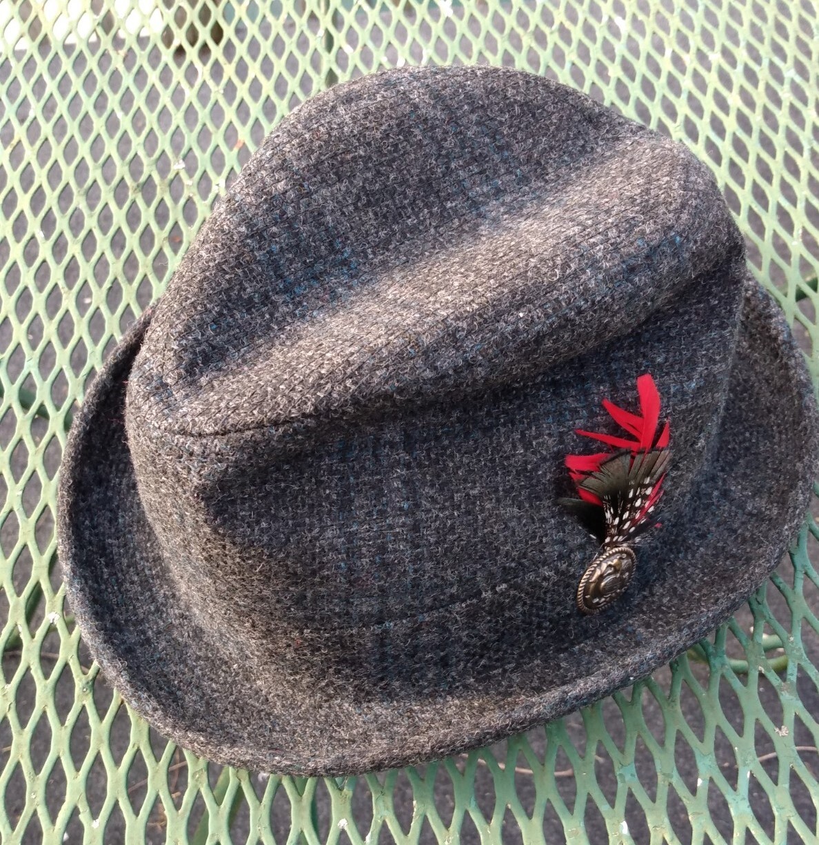 Fedora Tweed Hat United Hatters Mens Vintage Blackish w/Gray Size 7-image