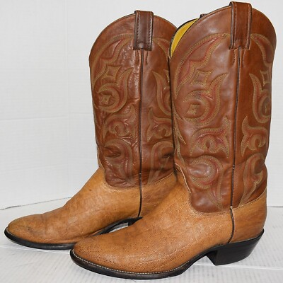 Vtg Justin Boots 8550 Tan Exotic Leather Western Cowboy Riding - Main Image