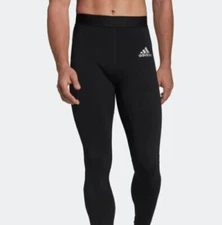 Adidas Mens Black Tech-Fit Training Long Tights Silver Logo NEW