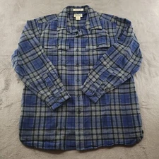 L.L Bean Button Down Shirt Mens Large Blue Plaid Flannel Outdoors Long Sleeve