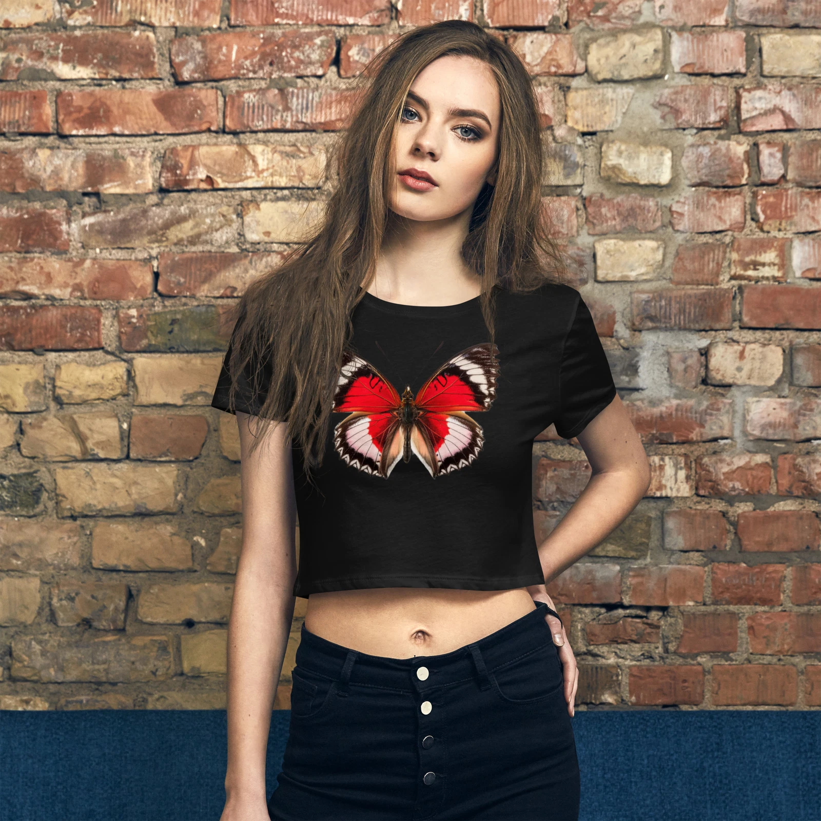 Women’s Crop Top Butterfly Design Cropped Top T-Shirt for Teens Adults