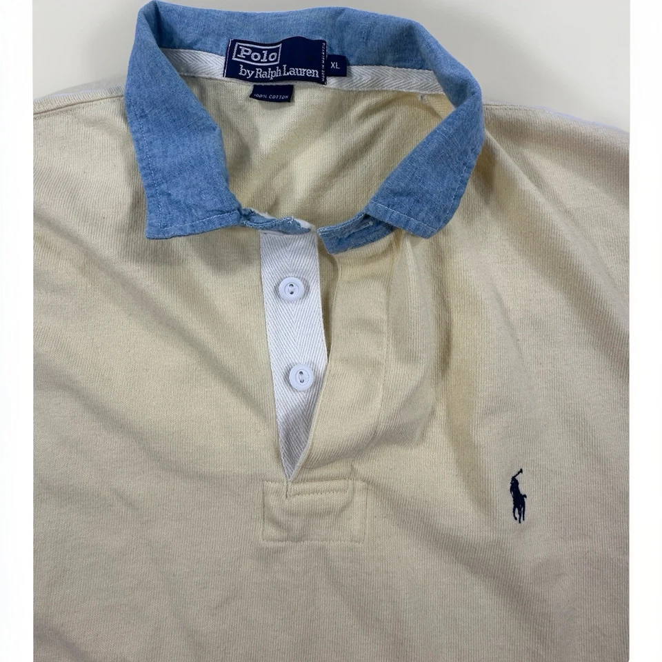 Vintage Polo Ralph Lauren Yellow Shirt Mens XL Heavyweight Long Sleeve Preppy - Image 4 of 4