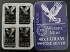 48 x 1g Wessex Mint Silver Bar Set - 48g Total .999 Fine Silver Bullion--48Grams