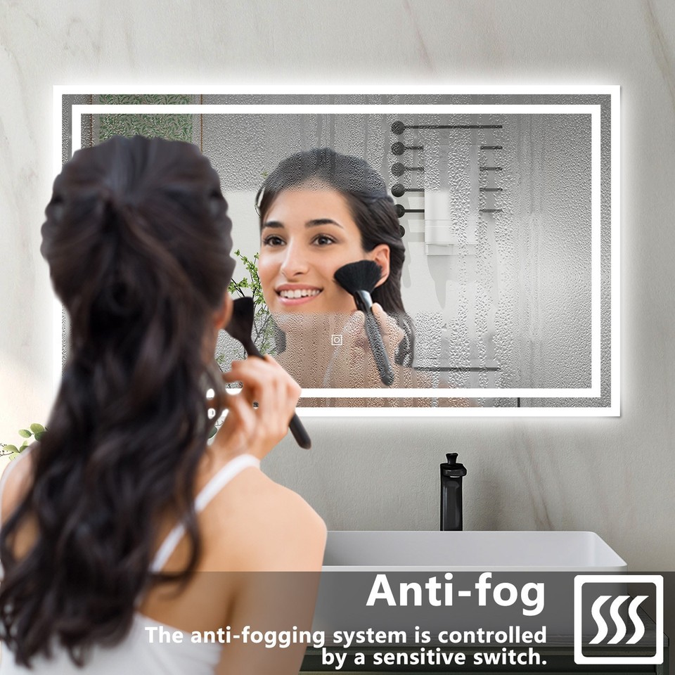 Bathroom Mirror with LED Light Demister Pad Anti-fog Touch Switch Wall ...
