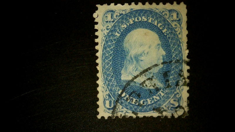 U S Stamps Scott 63 one cent Franklin used cv 45.00