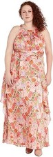 R M Richards Women's Formal Evening Floral Long Dress Coral Lavender 16 W