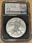 2017 Silver Eagle Early Release "US Mint 225th Ann."  Black Core NGC MS70