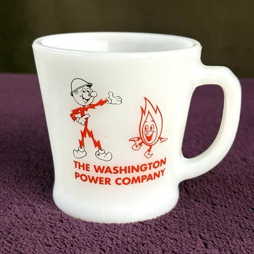 RARE! Vtg 60s Reddy Kilowatt Washington Power Company Fire-King Advertising Mug