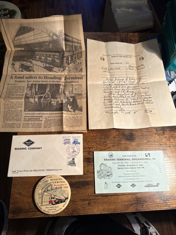 RARE LAST TRAIN FROM READING TERMINAL TICKET 0180 BUTTON PHILADELPHIA RAILROAD
