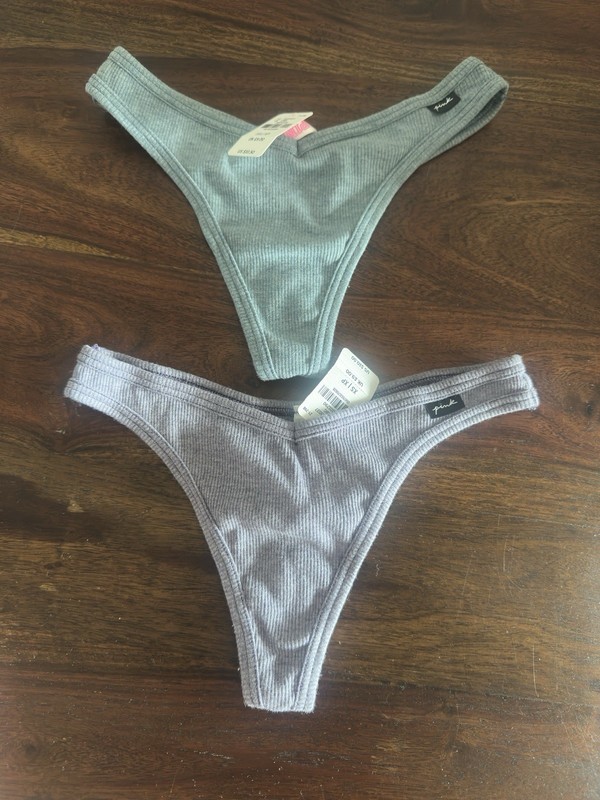 2-Pack: Victoria's Secret PINK - XS Ribbed Cotton Thong Panty - Teal & Purple