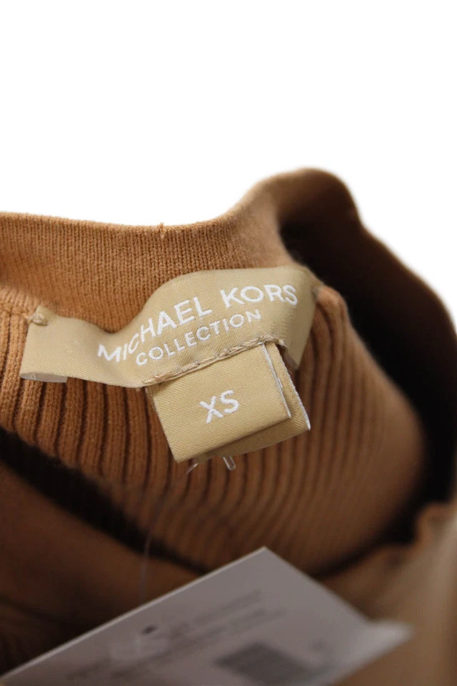 Camisa tejida acanalada cuello redondo manga corta Michael Kors Collection para mujer marrón XS Foto 4 de 4