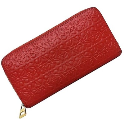 LOEWE Repeat Anagram Round Zip Wallet Red Gold Leather Rank AB R8040813