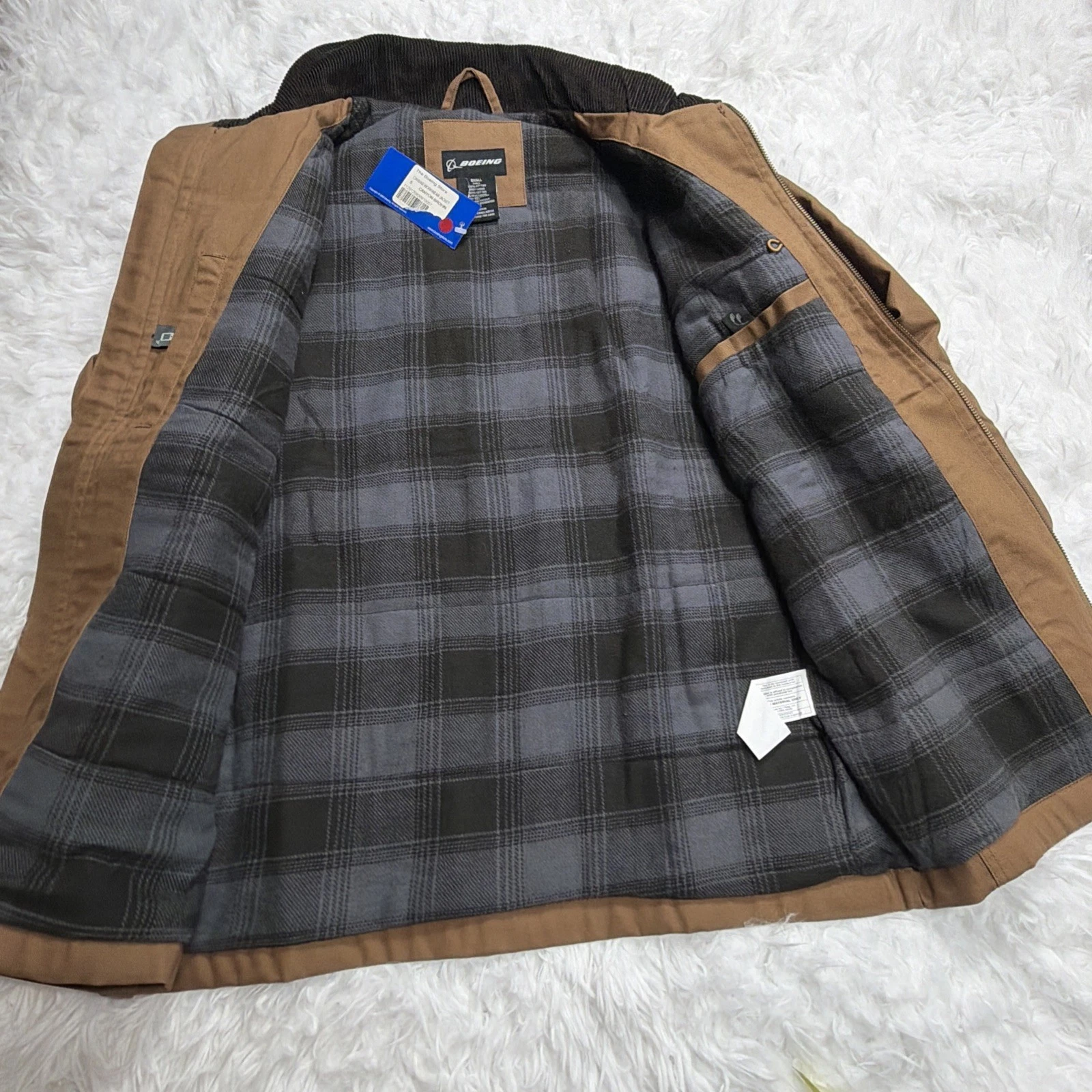 BOEING Mens Canvas Jacket Workwear Corduroy Collar Flannel Lined Insulated New! image 9