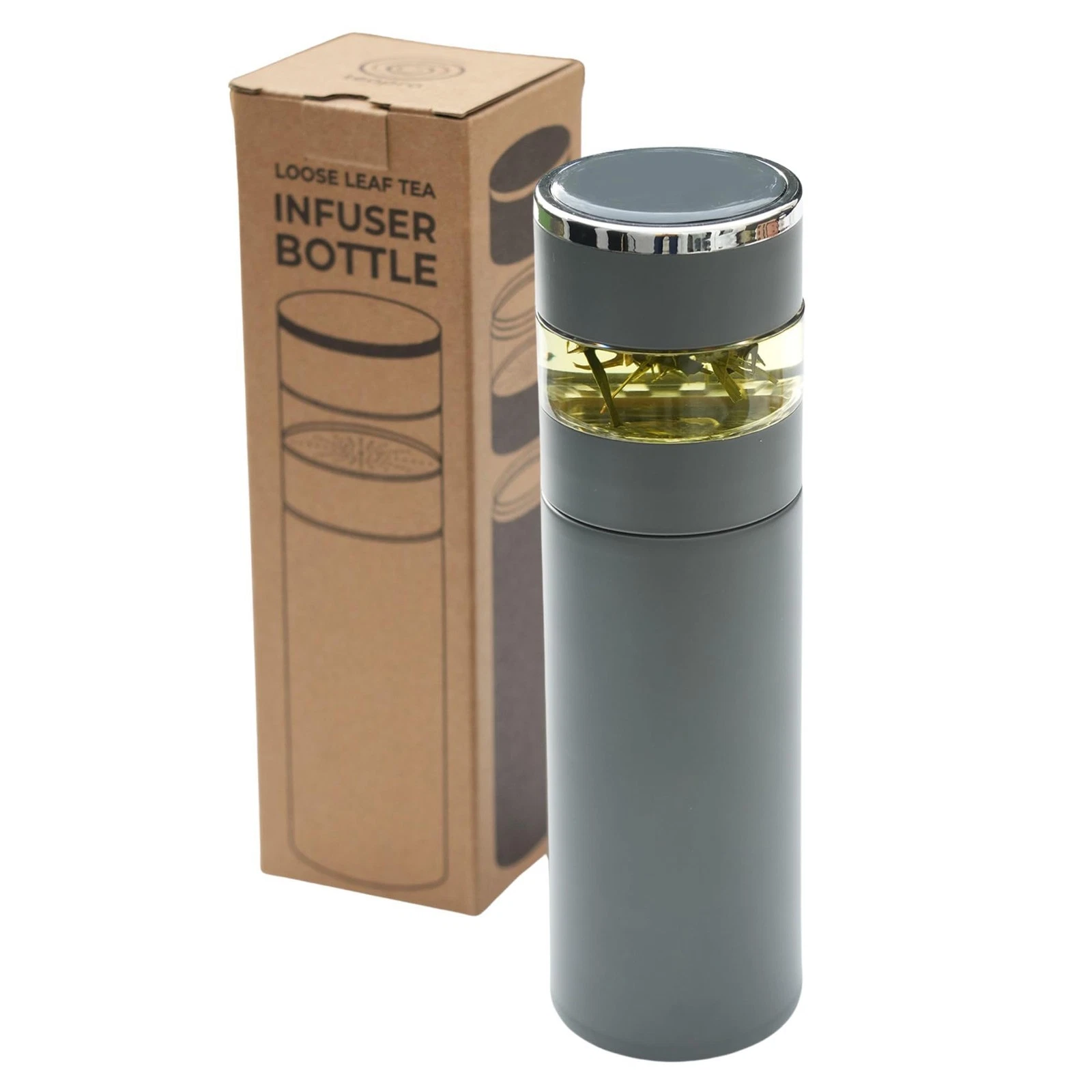 Grey Tea Infuser Bottle 450ml - Cold Brewed Loose Tea Bottle with Tea Strainer, Tea Flas...