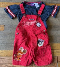 Vintage Disney Winnie The Pooh Baseball Red Overalls 2-Piece Size 4T