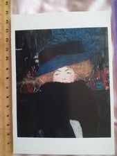 Vintage ART Drawing Painting Postcard Gustav Klimt 1908 Featherboa Hat Lady 