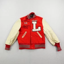 Vintage Skookum Letterman Jacket Men 38 Red Varsity 70s Chain Stitch Soccer Coat