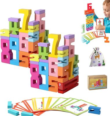 Wooden Number Building Blocks Set of 20 Sensory Learning Toy for Kids