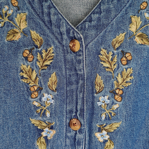 Vintage 90er Jahre Denim Pullover Kleid Damen 16/18 W bestickt ärmellos Knopfleiste - Bild 5 von 8