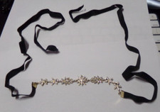 Vintage Clear Rhinestones, Silver Tone Black Ribbon Floral Hair Piece, Tiara