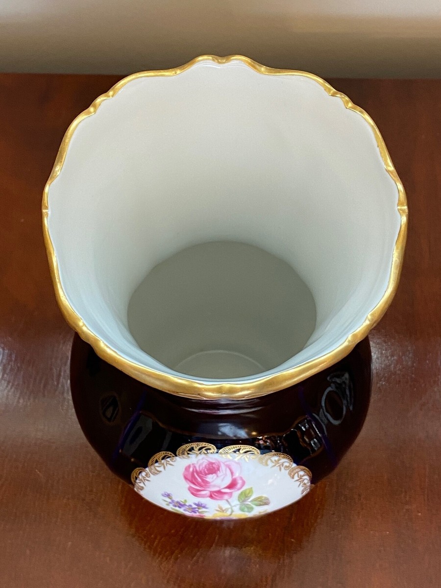 Vtg WEIMAR PORZELLAN Echt Kobalt Blue Gold Floral Large 10