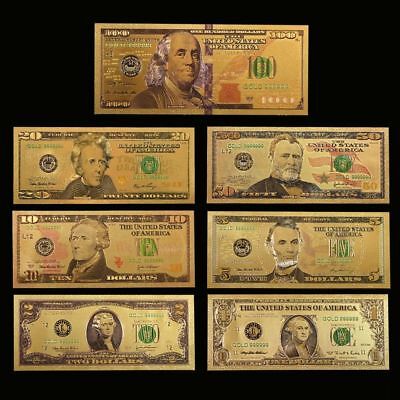 7PCS Gold Foil Banknote USA 1 Dollar Bill Currency Money Q6M5 Metal Paper P K2A8
