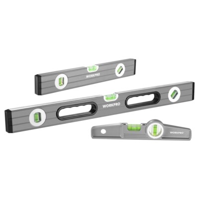 WORKPRO 3Piece Spirit Level Set 16'' 24''(Non-magnetic) 9''(Magnetic) Torpedo Level