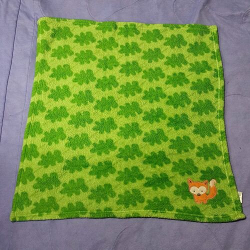 Swiggles Fox Embroidered Green Leaf Plush Baby Blanket Lovey 30"x30" - Afbeelding 1 van 4