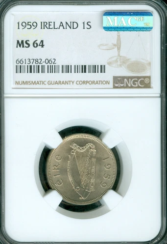1959 IRELAND SHILLING NGC MS64 PQ MAC SPOTLESS RARE *
