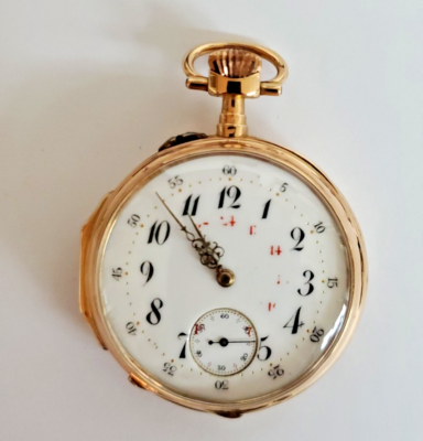 Pocket Watch Remontoir Ancre Ligne Droite Spiral 20 Rubis 18 K