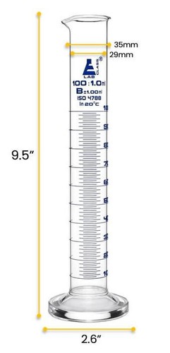 Eisco 100ml Glass Measuring Cylinder Borosilicate Labaoratory Glassware 100 ml - Picture 2 of 4