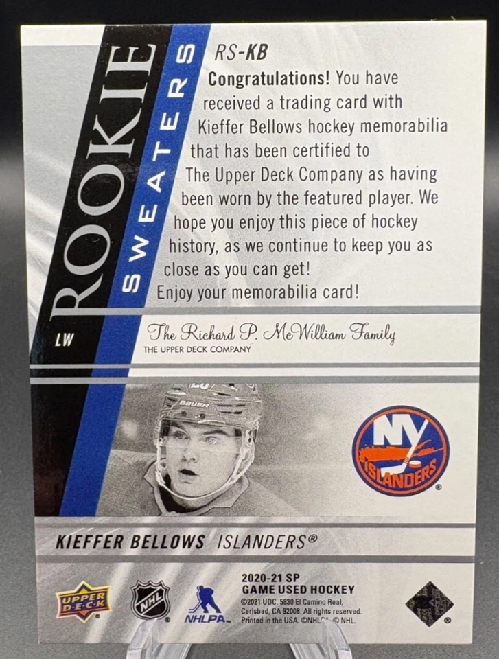 2020-21 SP Game Used KIEFFER BELLOWS Rookie Sweaters /249 Jersey #RS-KB - Image 2 of 2