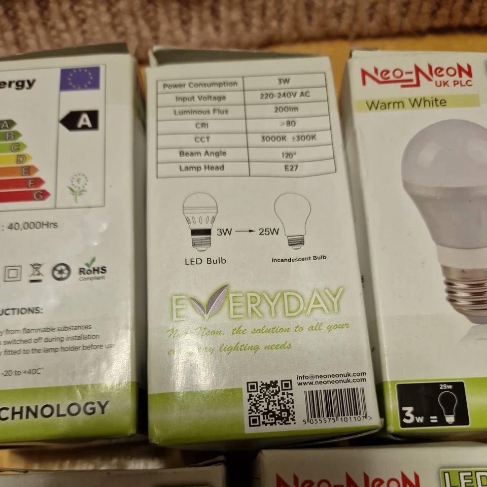 x7 Neo Neon UK LED GLS E27 200LM 3W 3000K DIMMABLE  Frosted Light Bulbs  - Image 3 of 4