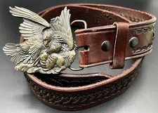 Bergamot Brass Works Eagle Rabbit Buckle Scorpion Braided Belt Fits 33 - 39"