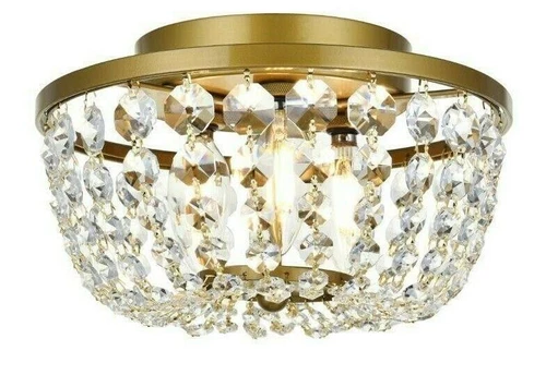Flush Mount Crystal Chandelier Light Fixture Dining Room Bedroom Brass Color 10" - Picture 1 of 9