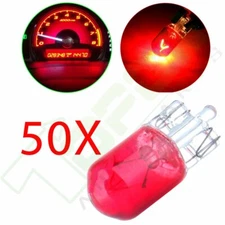 50X T10 194 Red Glass Halogen Wedge Bulbs Instrument Panel Dash Cluster Lights