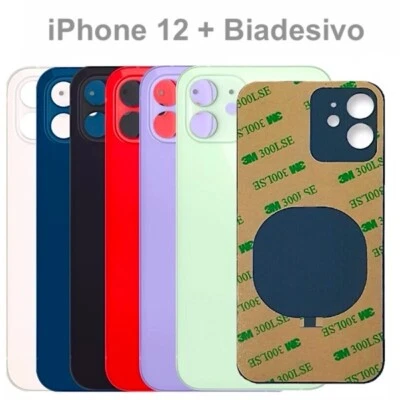 BACK COVER SCOCCA POSTERIORE VETRO PER APPLE IPHONE 12 +BIADESIVO BIG HOLE