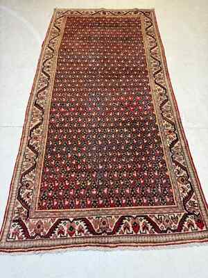 Antique Oriental Hand-Knotted Wool Gallery Size Mahal Sultanabad Red 4'5'' x 9'7''