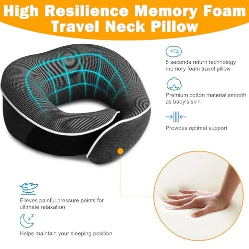 Travel Pillow, 360° Neck Support Memory Foam Travel Neck Pillow, Neck Pillow