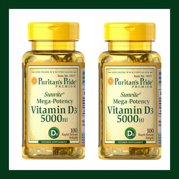 Puritans Pride Vitamina D3 5000 100/200/300 Hueso Dientes Inmunidad Vitaminum - Imagen 2 de 3