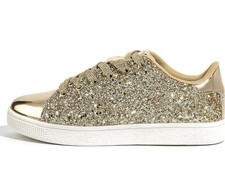 Women's Glitter Trainers Sparkly Rhinestone Bling Wedding Sneakers - Gold Glitte
