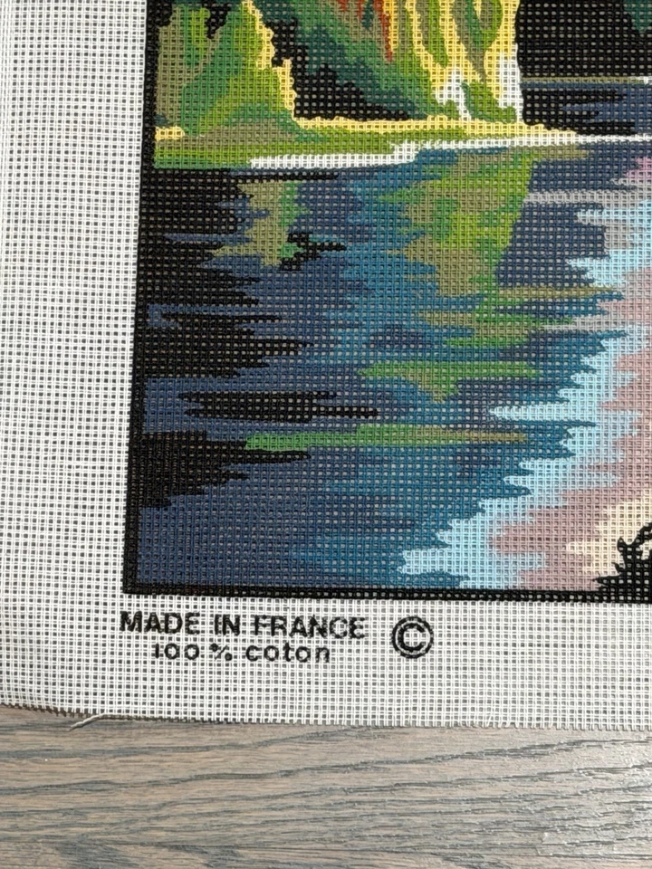 Vintage MARGOT De Paris Needlepoint Canvas Lac de Montagne d'apres Noel UNWORKED - Image 4 of 4
