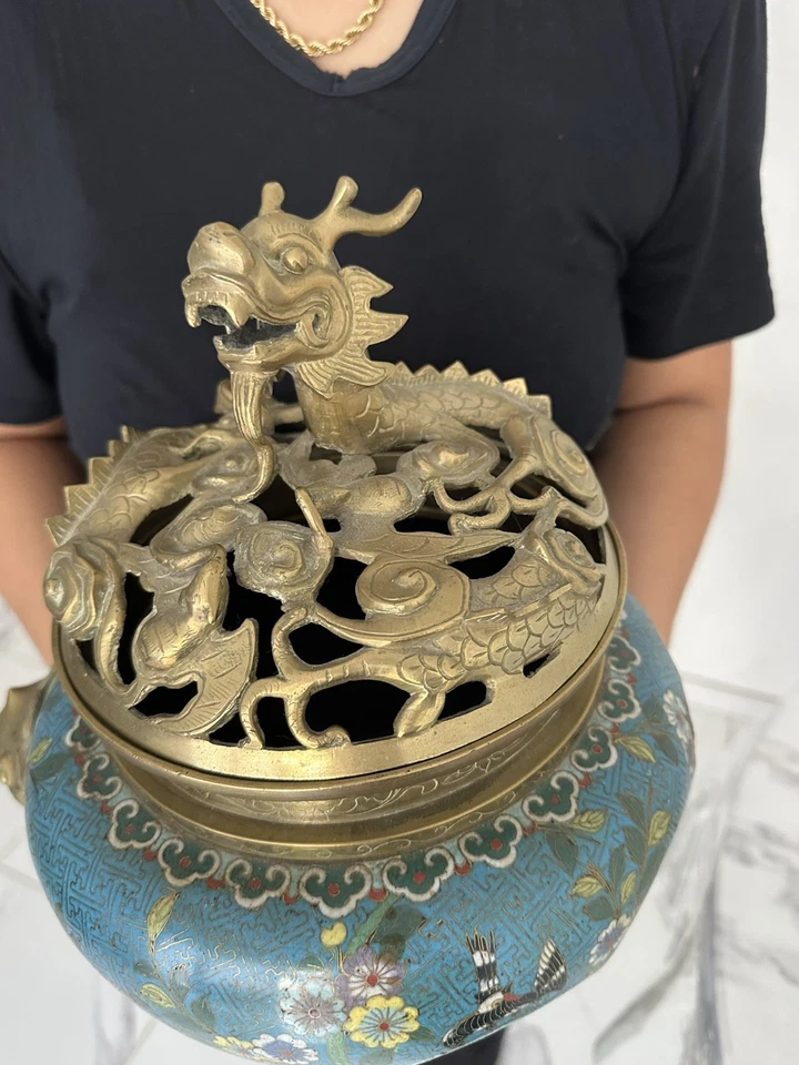 RARE GRAND BRÛLE-PARFUM - Émaux Cloisonnés Polychromes Dynastie Ming ? - Photo 3/4