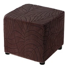Leaf Pattern Square Stretch Foot Stool Cover Fit Length 13"-18", Coffee
