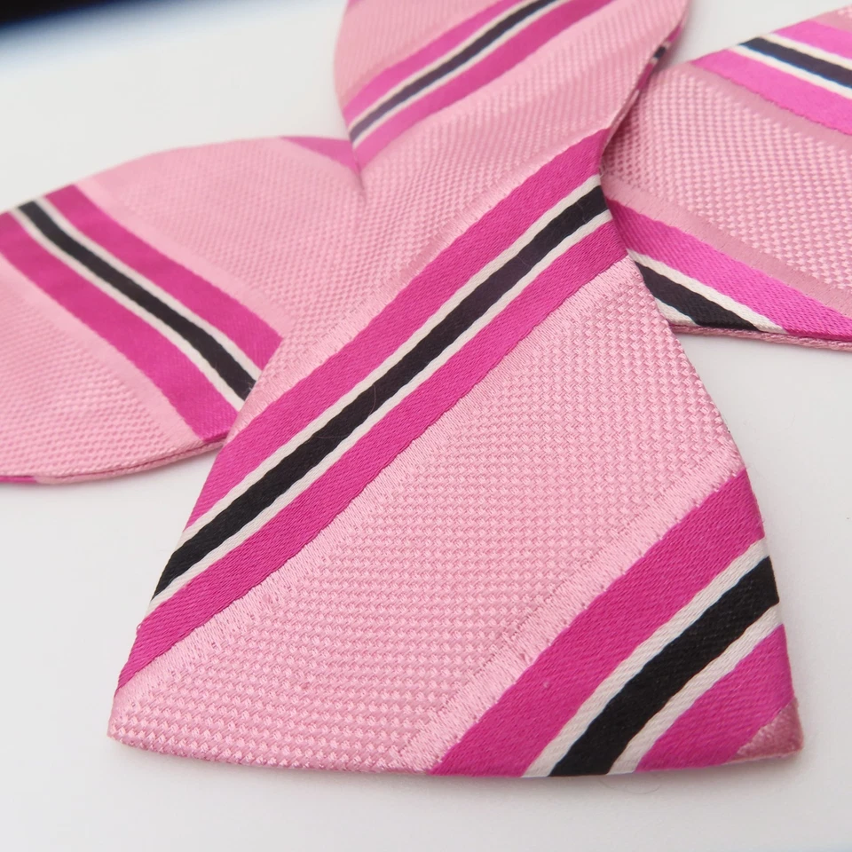 Pajarita Nicole Miller rosa negro a rayas 2,25" de ancho autocorbata seda Foto 2 de 4