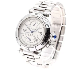 CARTIER PASHA 38MM W31037H3 GMT Automatic Power Reserve SS Silver Dial #C530