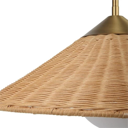 Uttermost Phuvinh 1-Light Rattan & Steel Pendant in Natural/Antique Brass - Picture 5 of 8