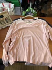 SB Active Long Sleeve Pink Top. Navy Blue & White Down The Sleeves. Size XL