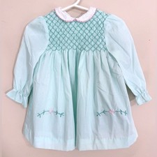 VINTAGE POLLY FLINDERS Baby Girls Hand Smocked Dress 24 Months Heirloom Floral