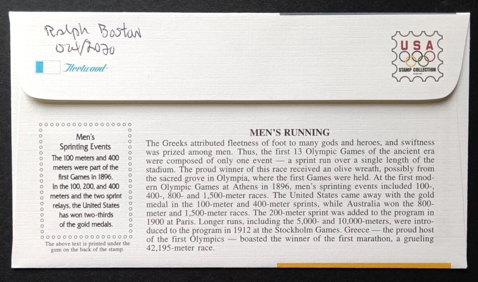 Ralph Boston Autographed Signed First Day Cover Olympic Long Jumper - Image 2 of 2